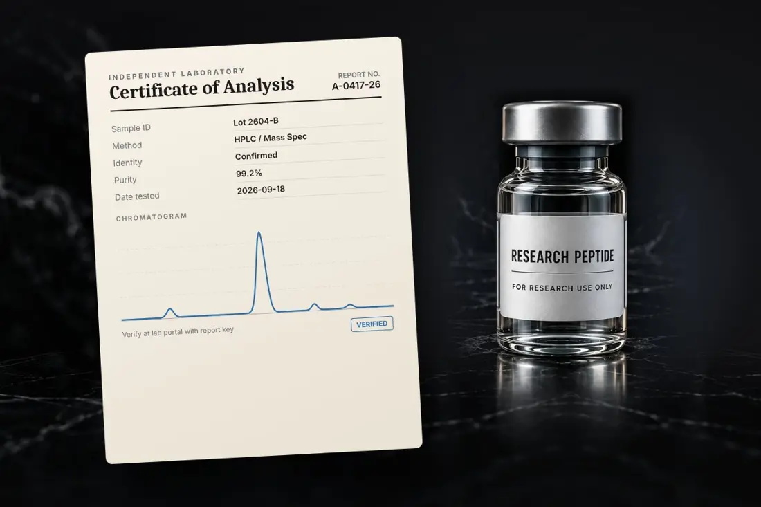 Lab testing a research peptide vial